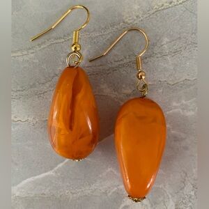Vibrant Orange Lucite Irregular Oval Earrings